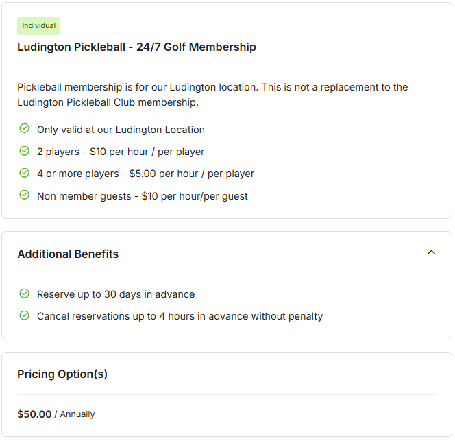 Ludington Pickleball Membership